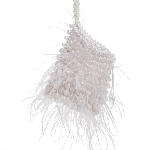 Cult Gaia Dory Ostrich Feather Beaded Wristlet in White, NWT - Picture 5 of 11